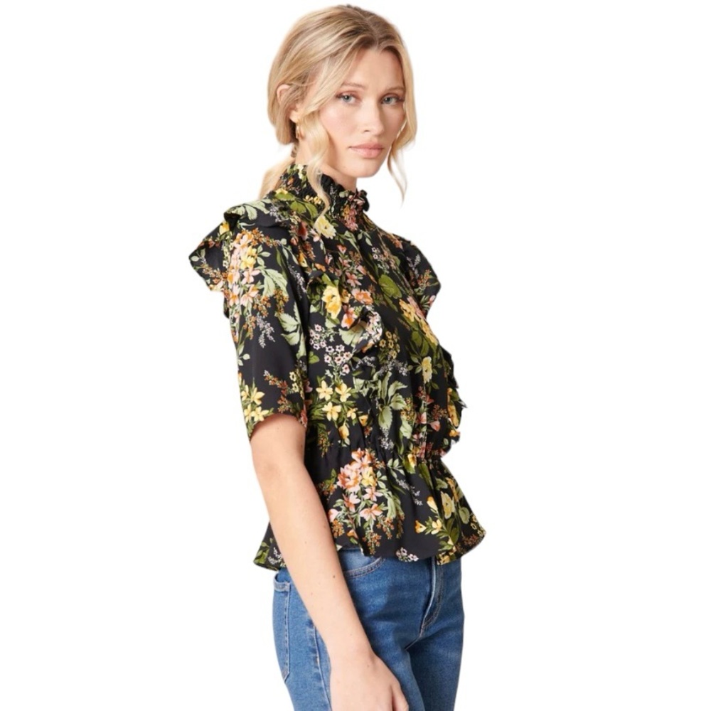 Sugar lips Floral High Neck Ruffle Peplum Top